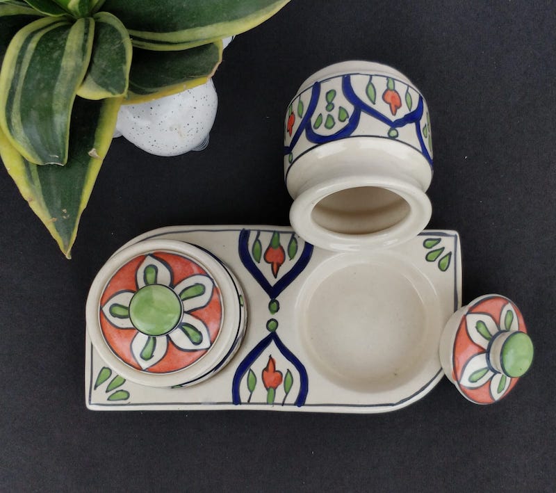 Stoneware Ceramic Hand Painted Floral Pickle Jar (Set of 2)