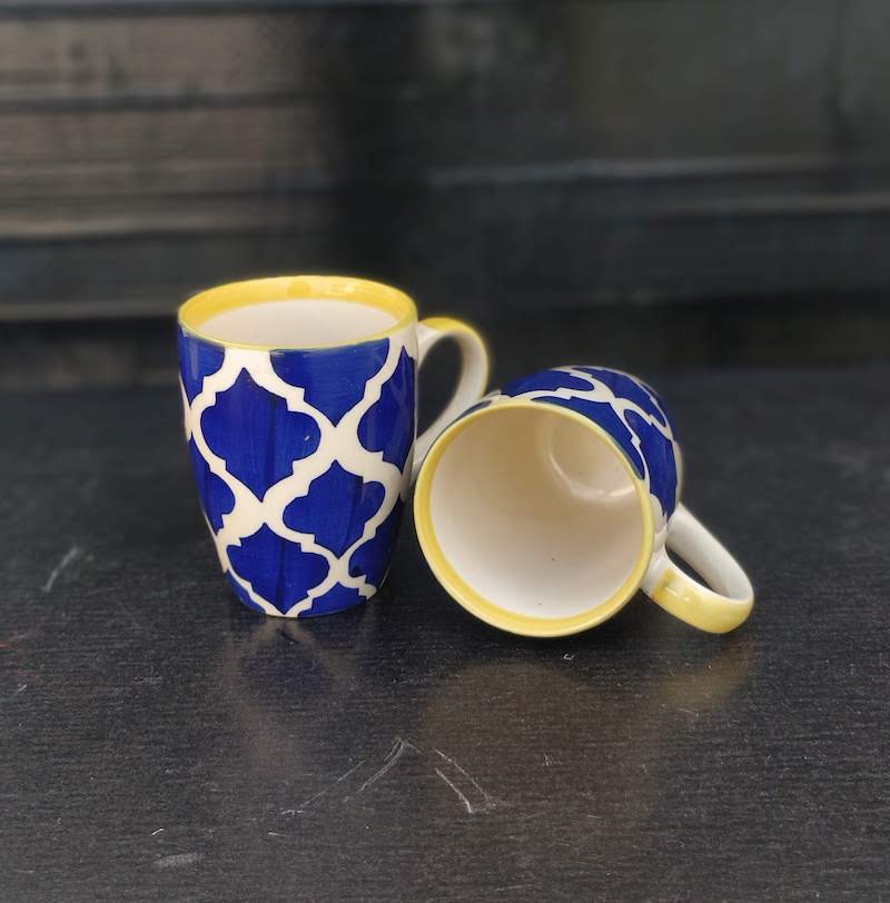 Ceramic Yellow & Blue Coffee Mugs (Set of 2)
