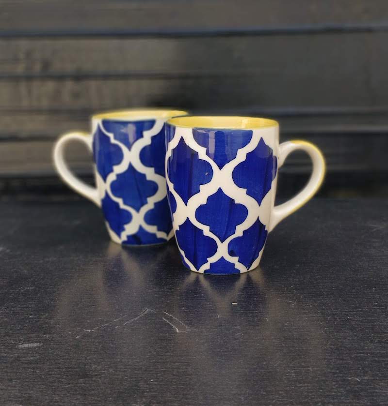 Ceramic Yellow & Blue Coffee Mugs (Set of 2)
