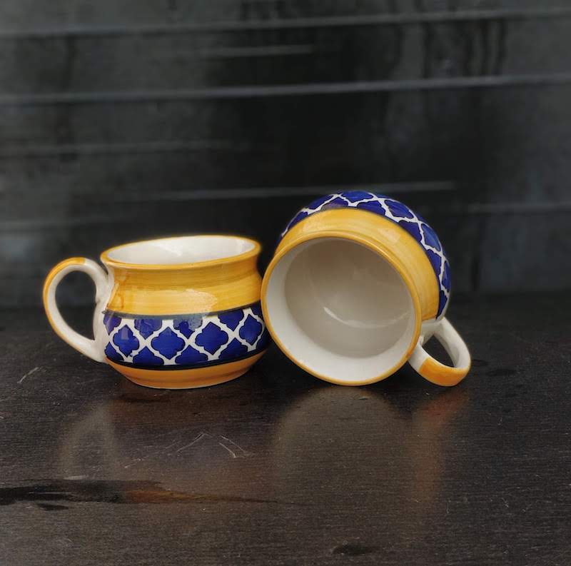 Yellow Blue Matka Shaped Soup Cups (Set of 2)