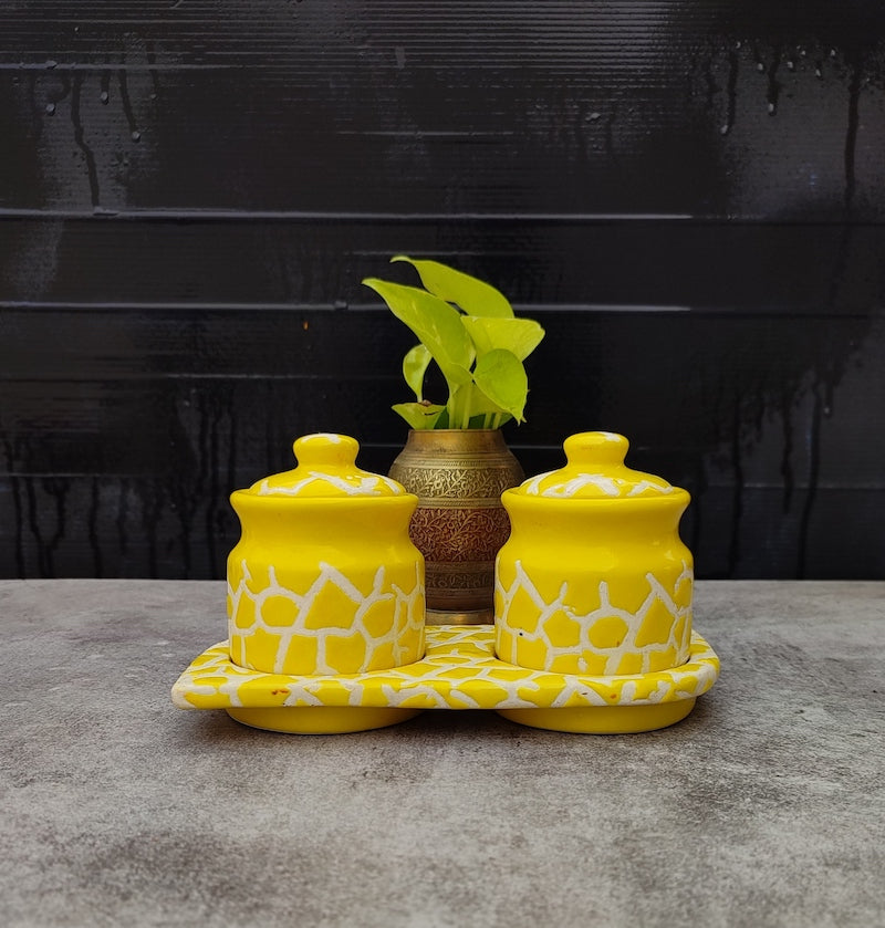 Stoneware Ceramic Yellow Pickle Jar (Set of 2)