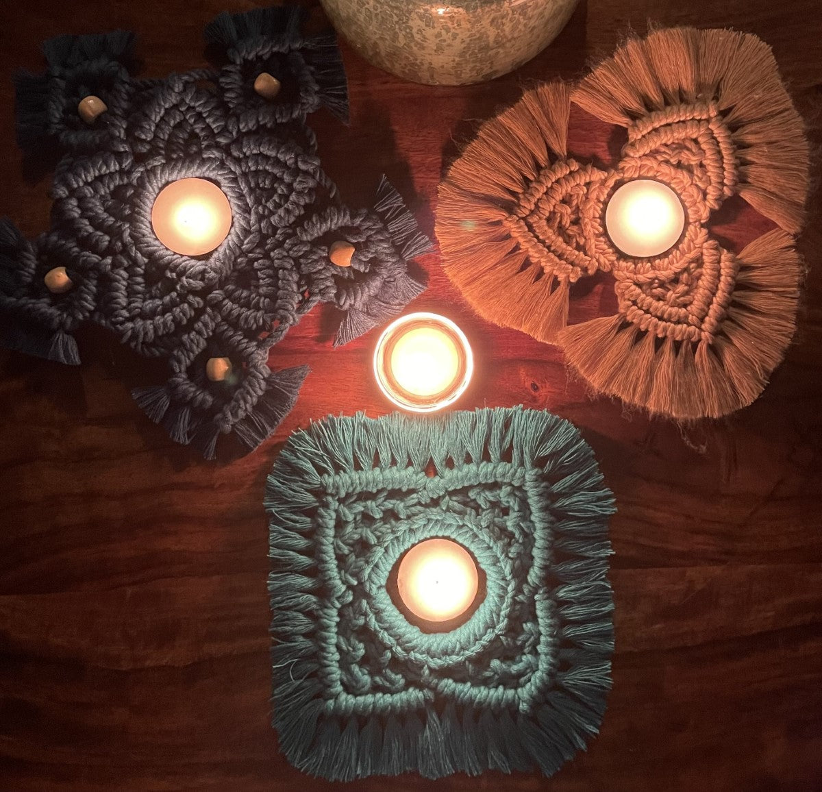 Handcrafted Knotted Candle Coaster-BLUE LOTUS