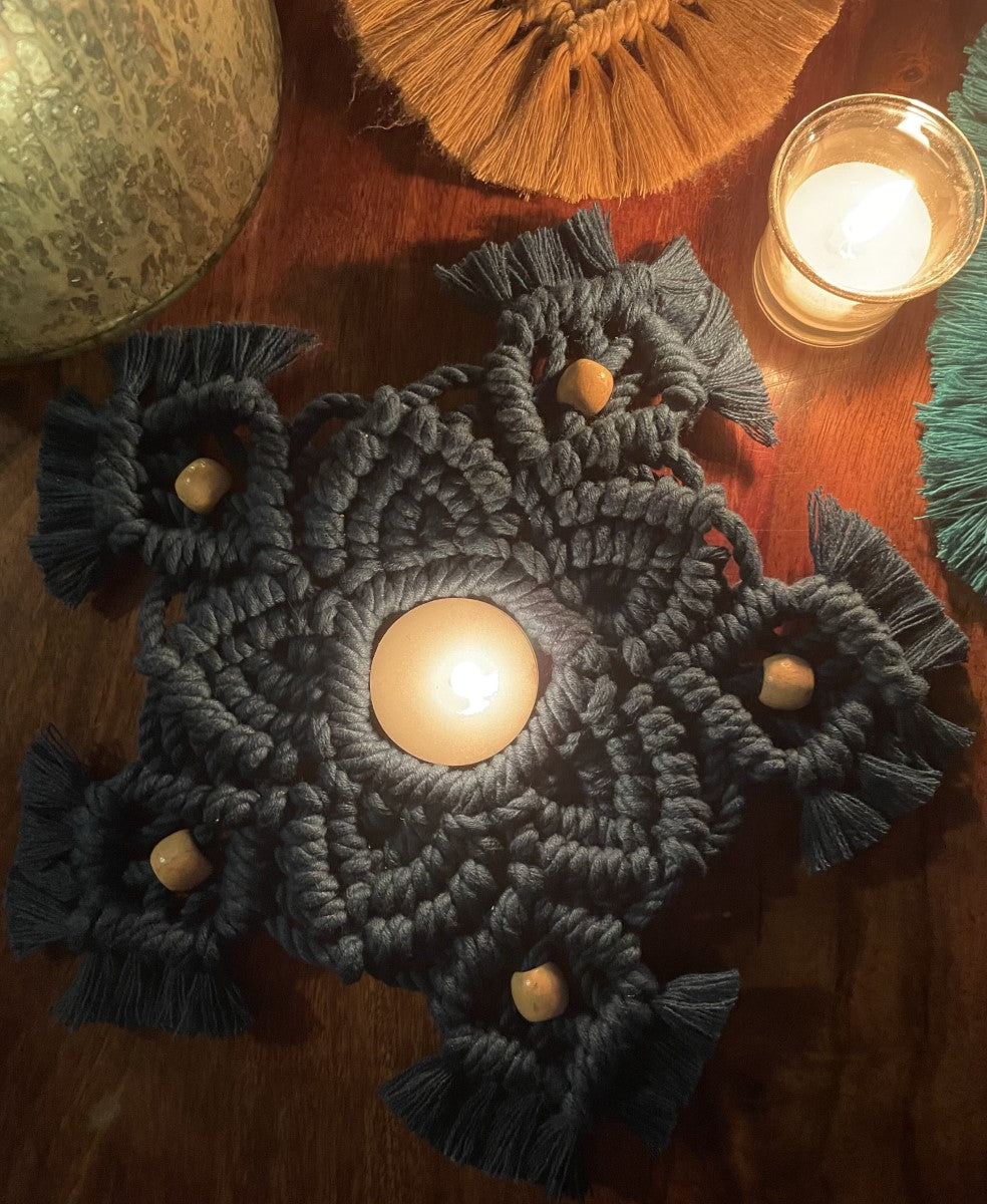 Handcrafted Knotted Candle Coaster-BLUE LOTUS