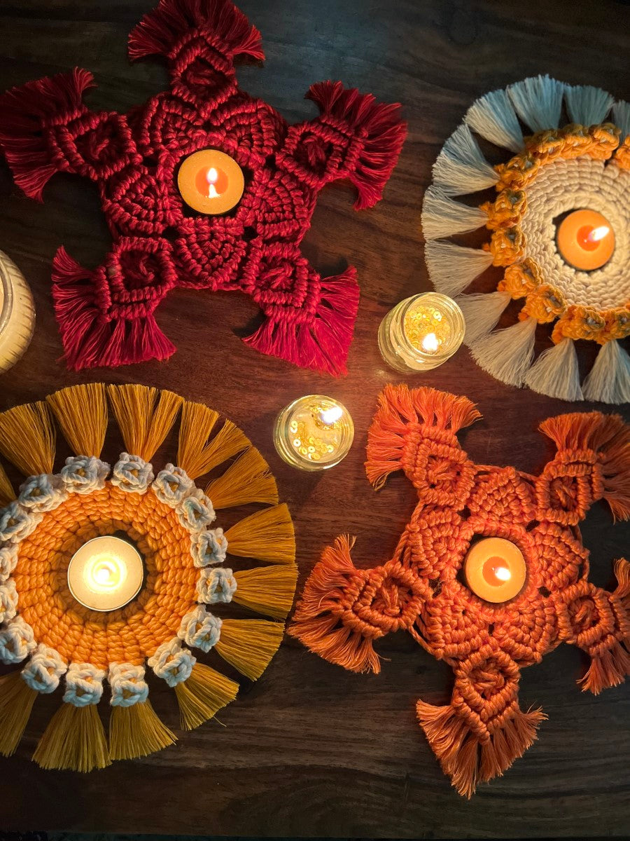 Handcrafted Knotted Natural Macrame Cotton Candle Coaster