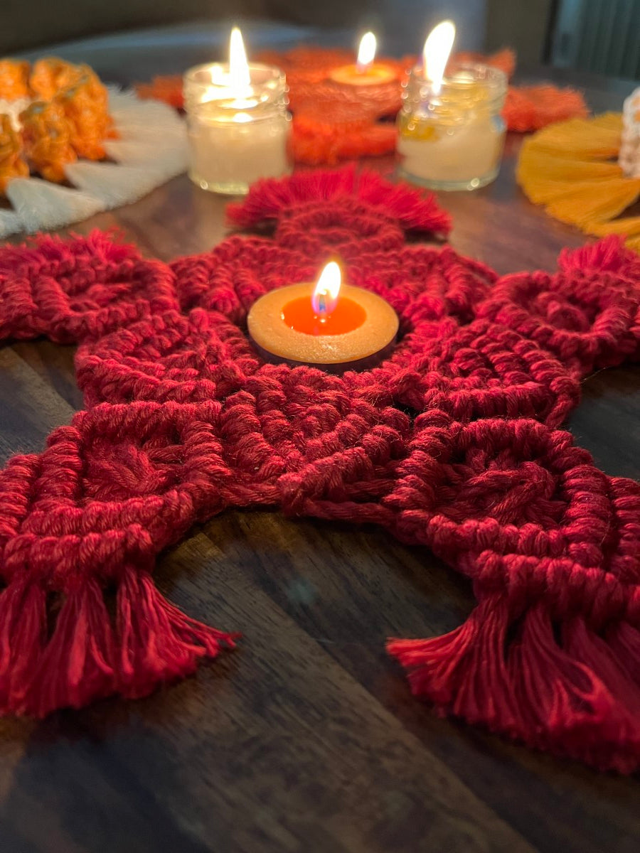 Handcrafted Knotted Natural Macrame Cotton Candle Coaster