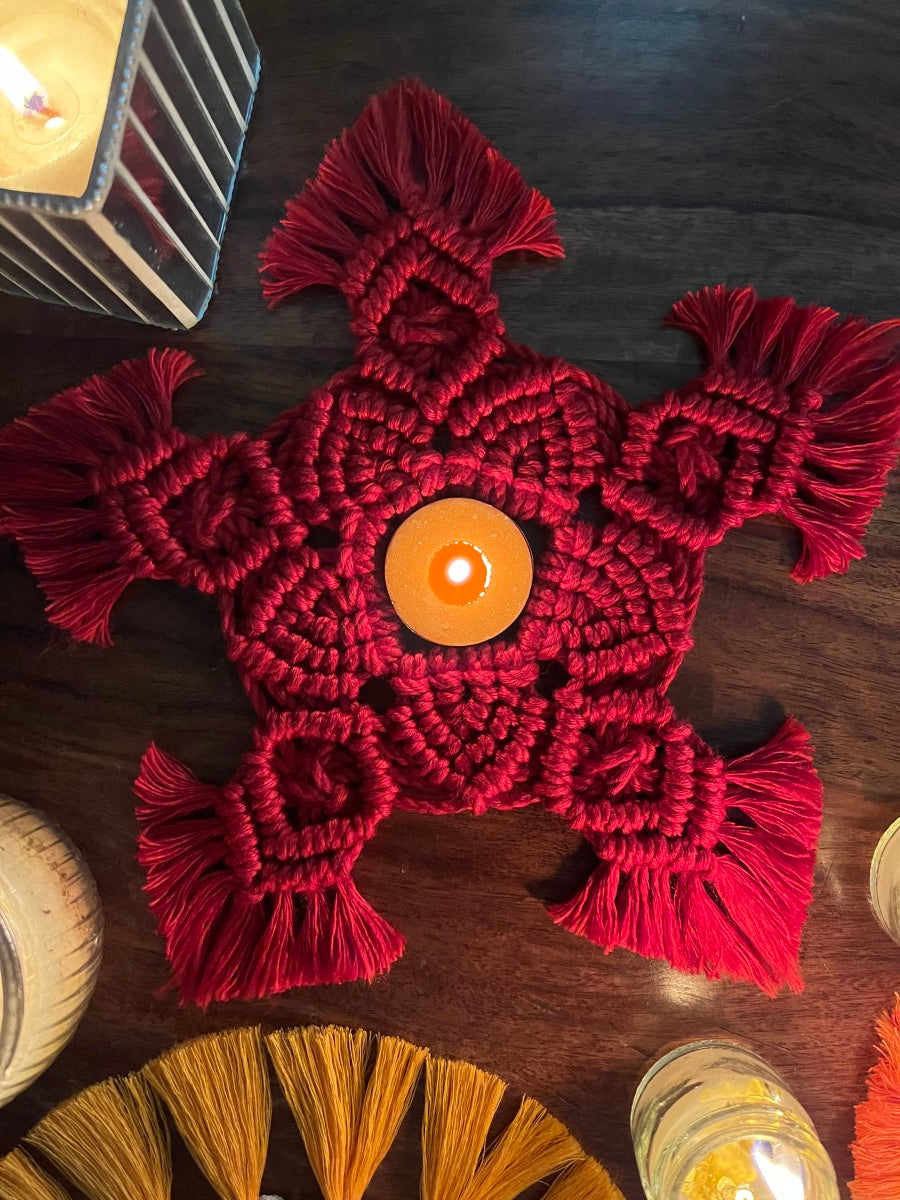 Handcrafted Knotted Natural Macrame Cotton Candle Coaster