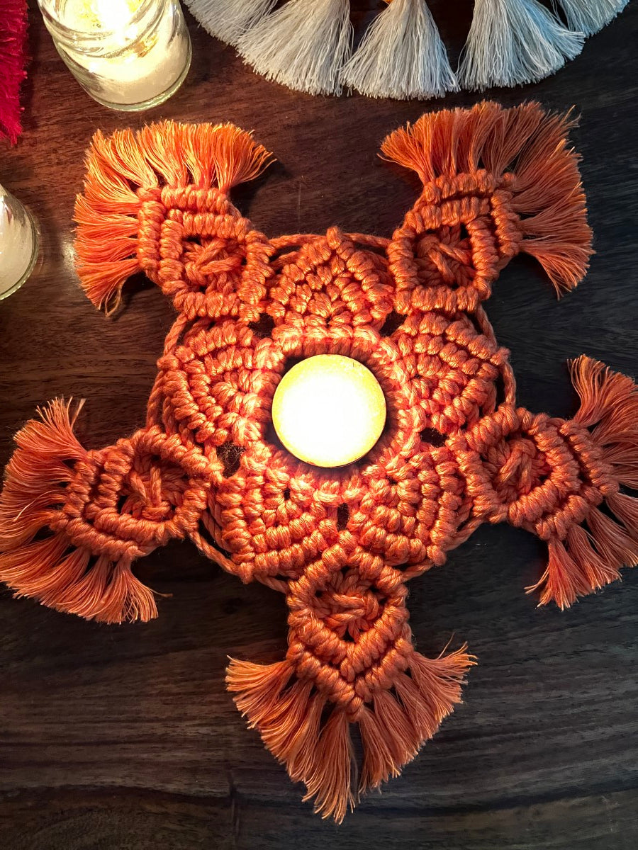 Handcrafted Knotted Natural Macrame Cotton Candle Coaster