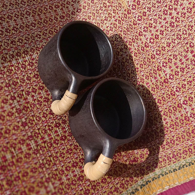 Black Longpi Pottery Coffee Mugs (Set of 2)