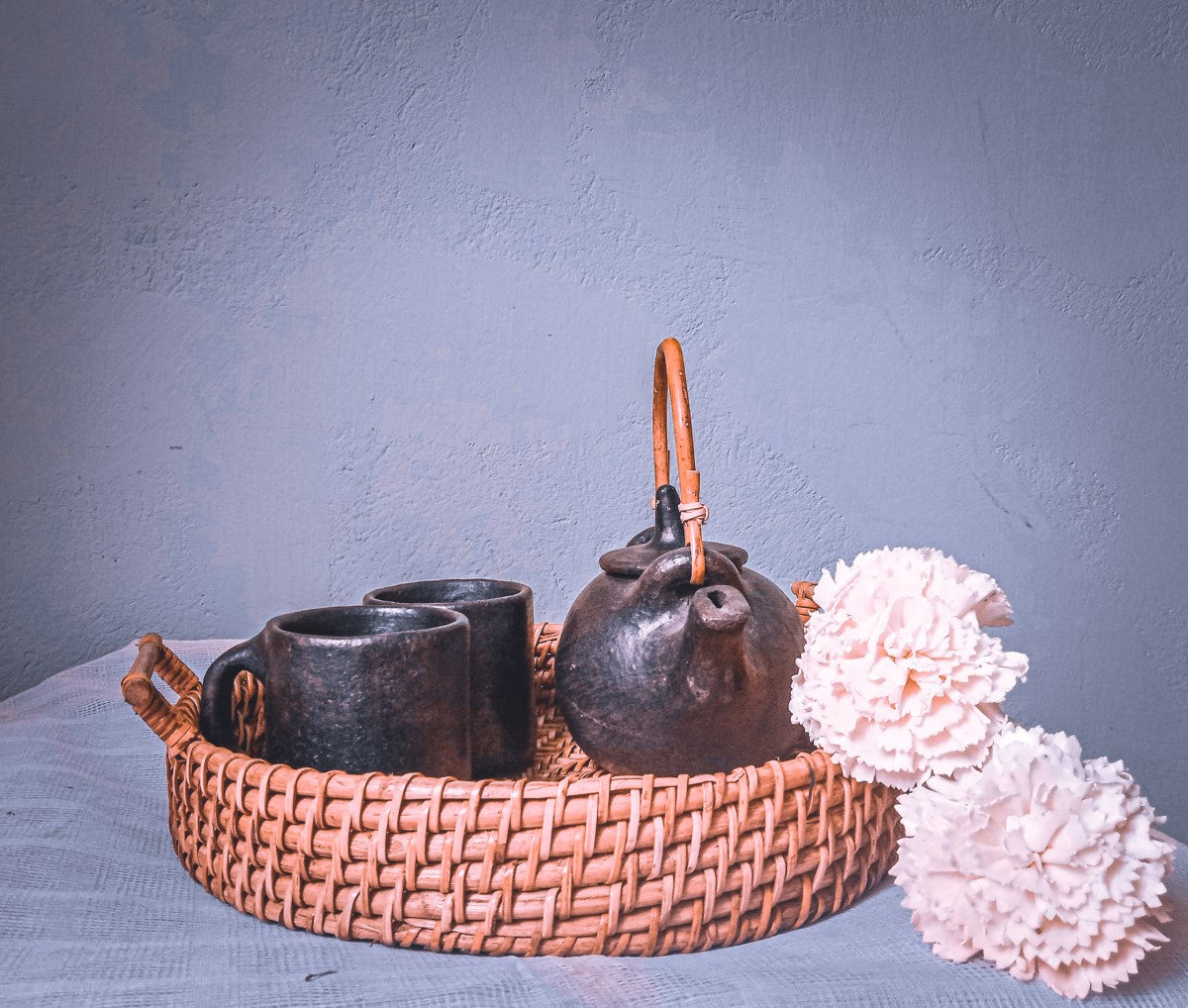 Round Cane Tray with Handles