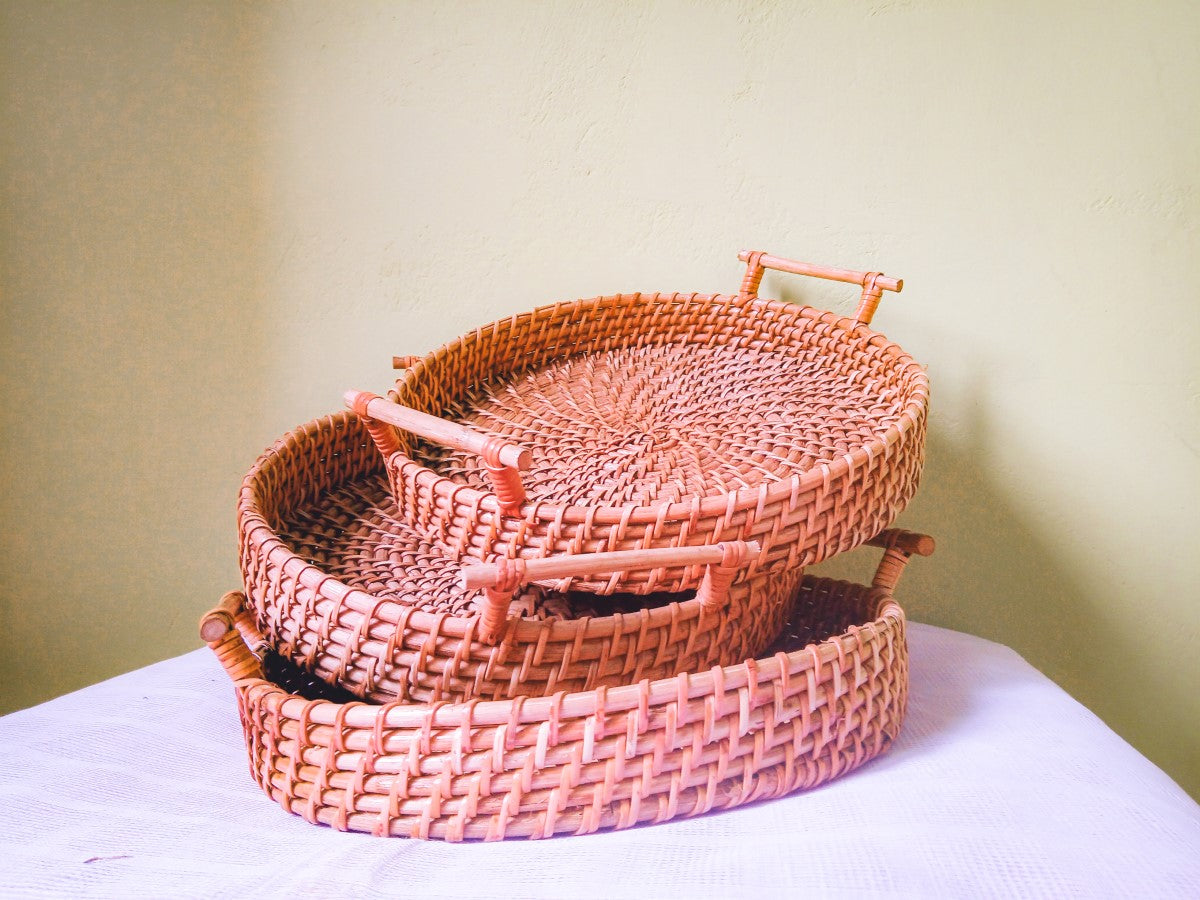 Round Cane Tray with Handles