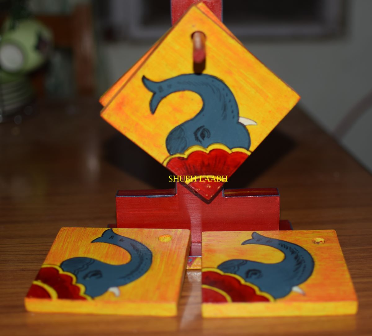 Handmade Wooden Coaster Set With Stand