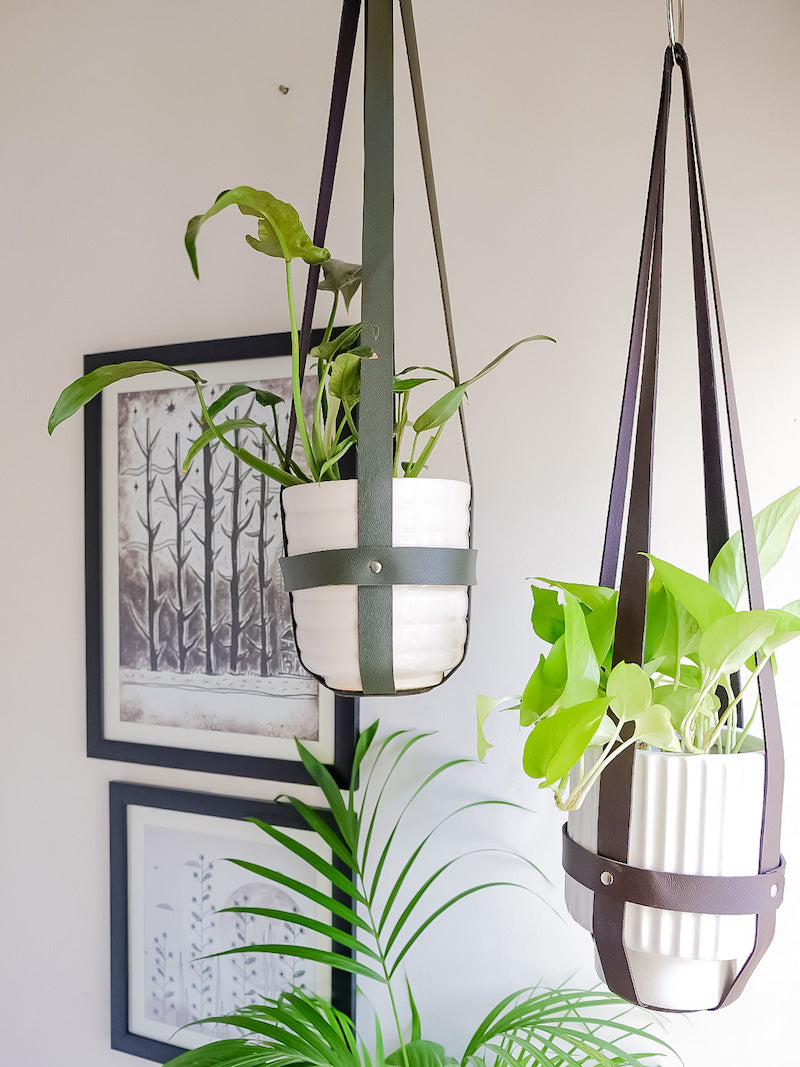 Green Rexine Plant Holders (Set of 2)