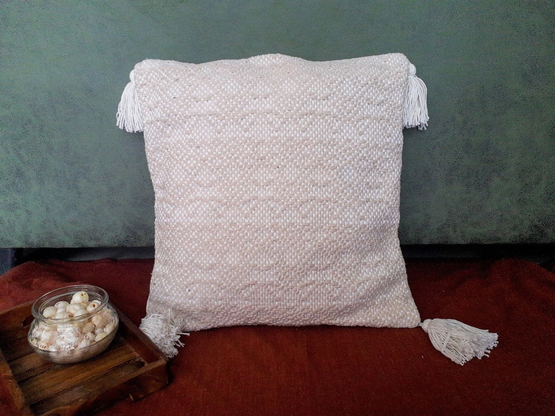 White Bohemian Cushion Cover (16" X 16")