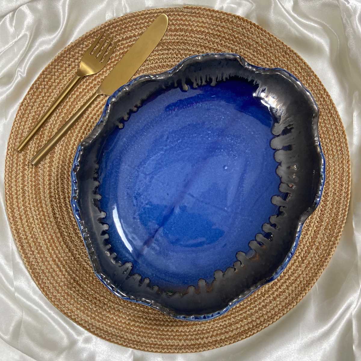 Royal Blue Uneven Glazed Ceramic Serving Platter