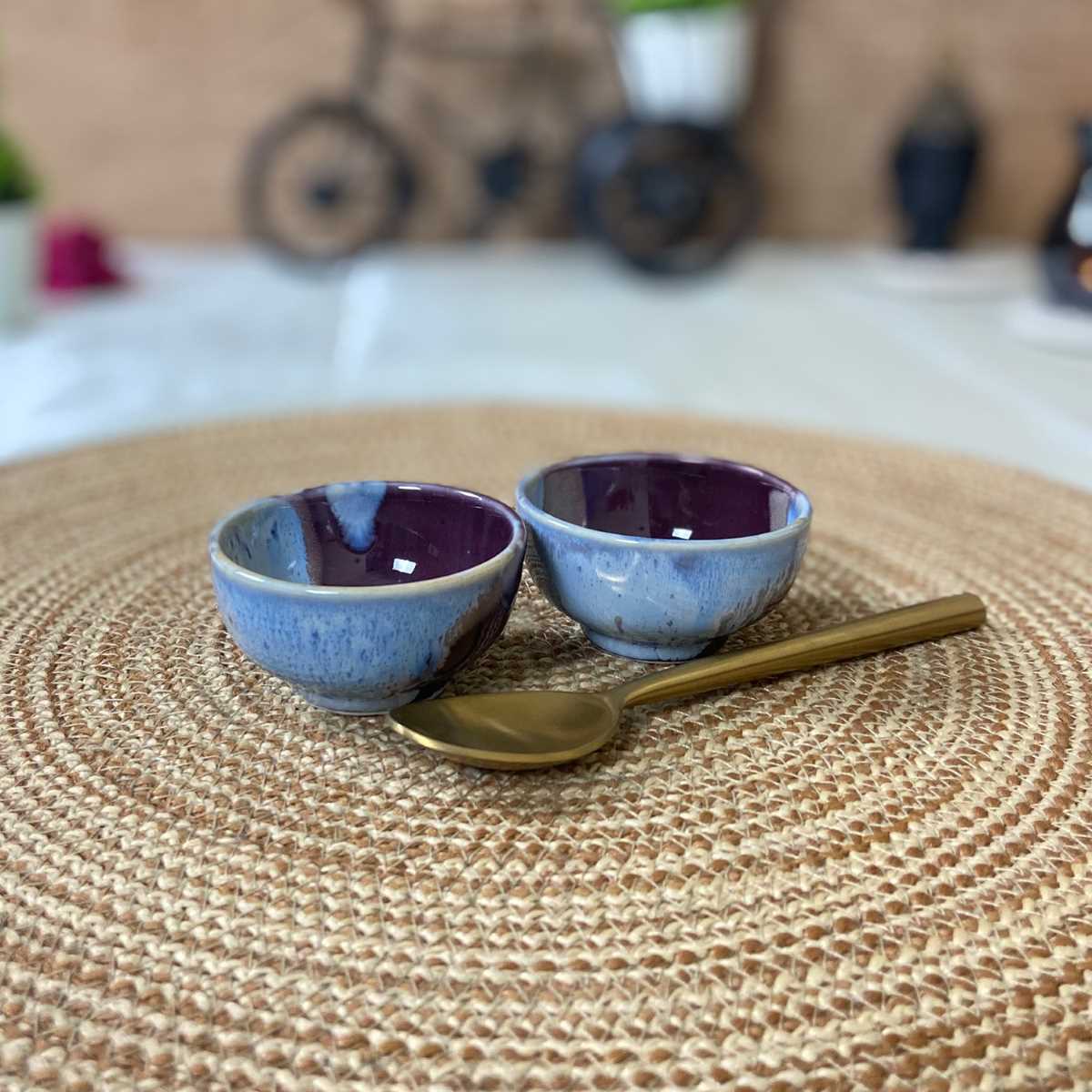 Chic Purple Red Hand-Glazed Ceramic Dip Bowls (Set of 2)