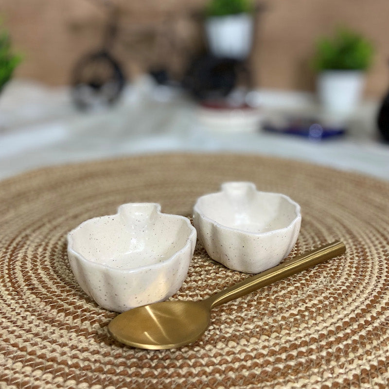 White Leaf Shaped Ceramic Dip Bowls (Set of 2)