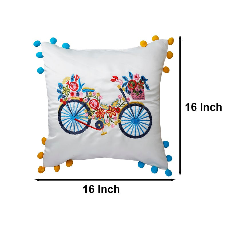 Blue Embroidered 16"x16" Art Silk Cushion Covers (Pack of 5)