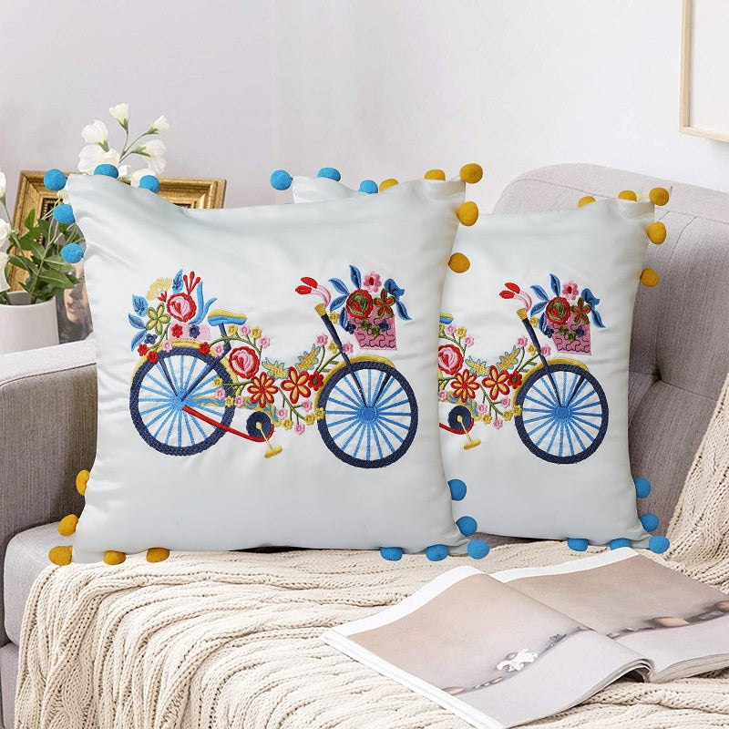 Blue Embroidered 16"x16" Art Silk Cushion Covers (Pack of 5)