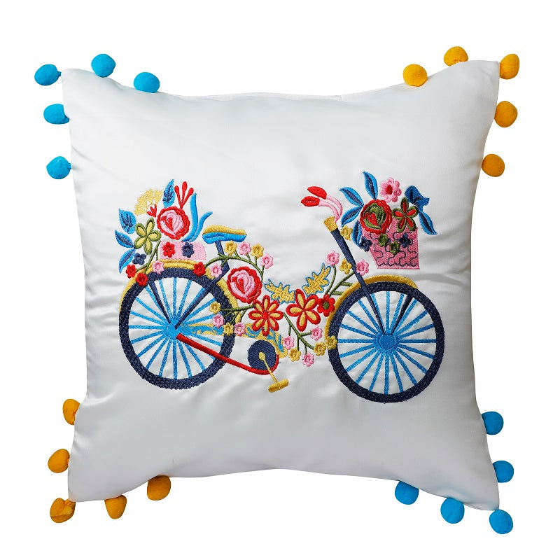 Blue Embroidered 16"x16" Art Silk Cushion Covers (Pack of 5)