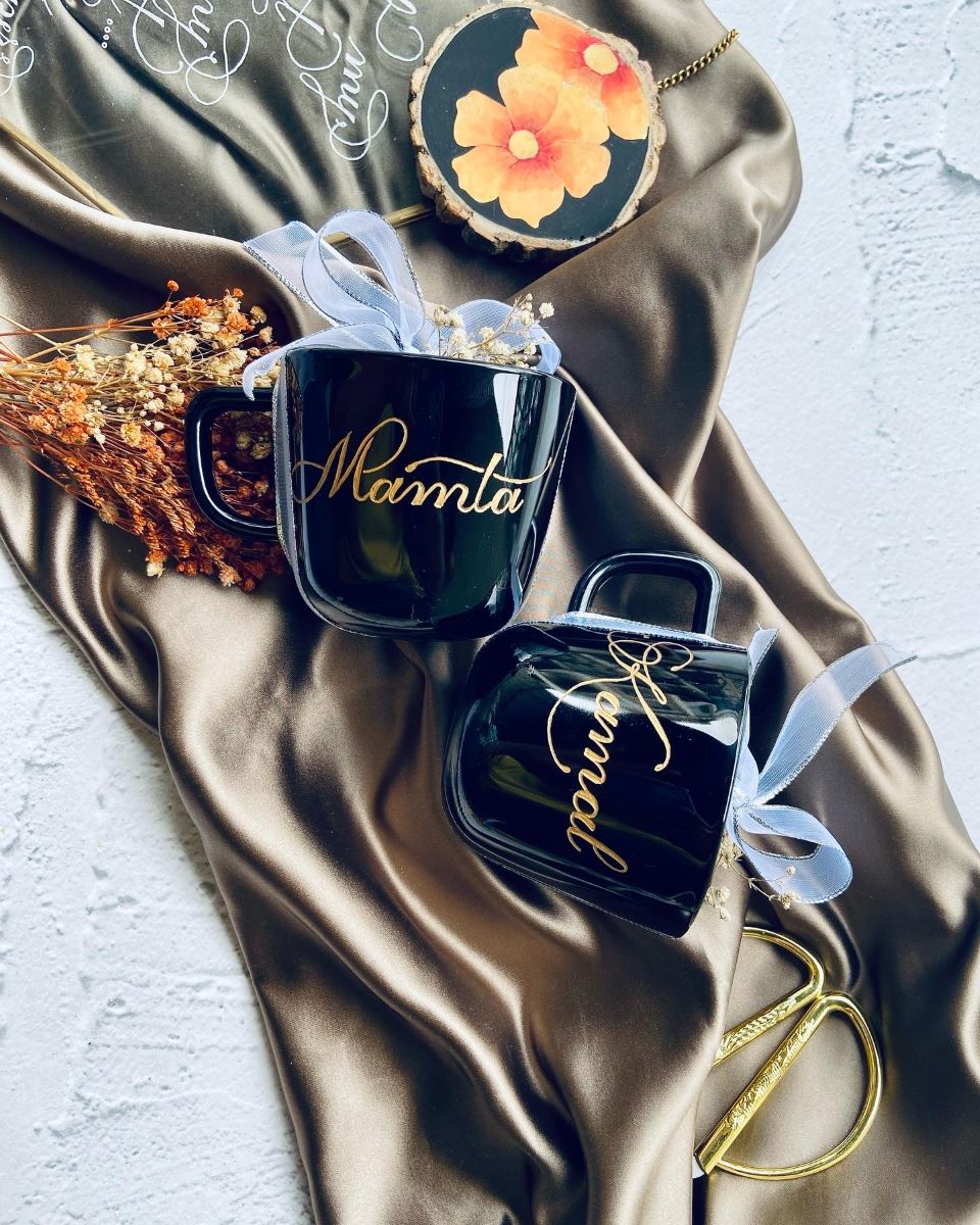 Custom Hand Engraved Black Coffee Mugs (Set of 2)
