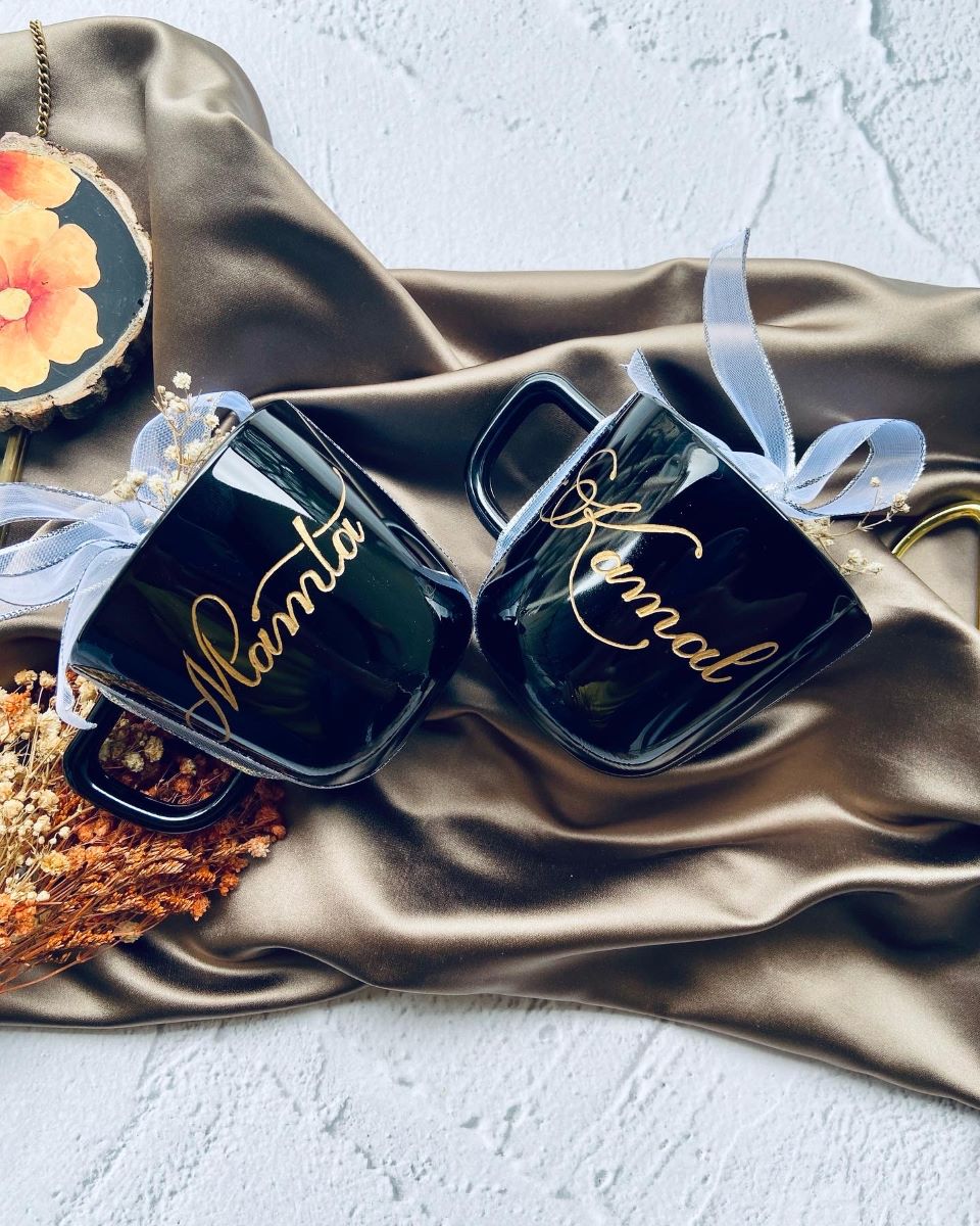 Custom Hand Engraved Black Coffee Mugs (Set of 2)