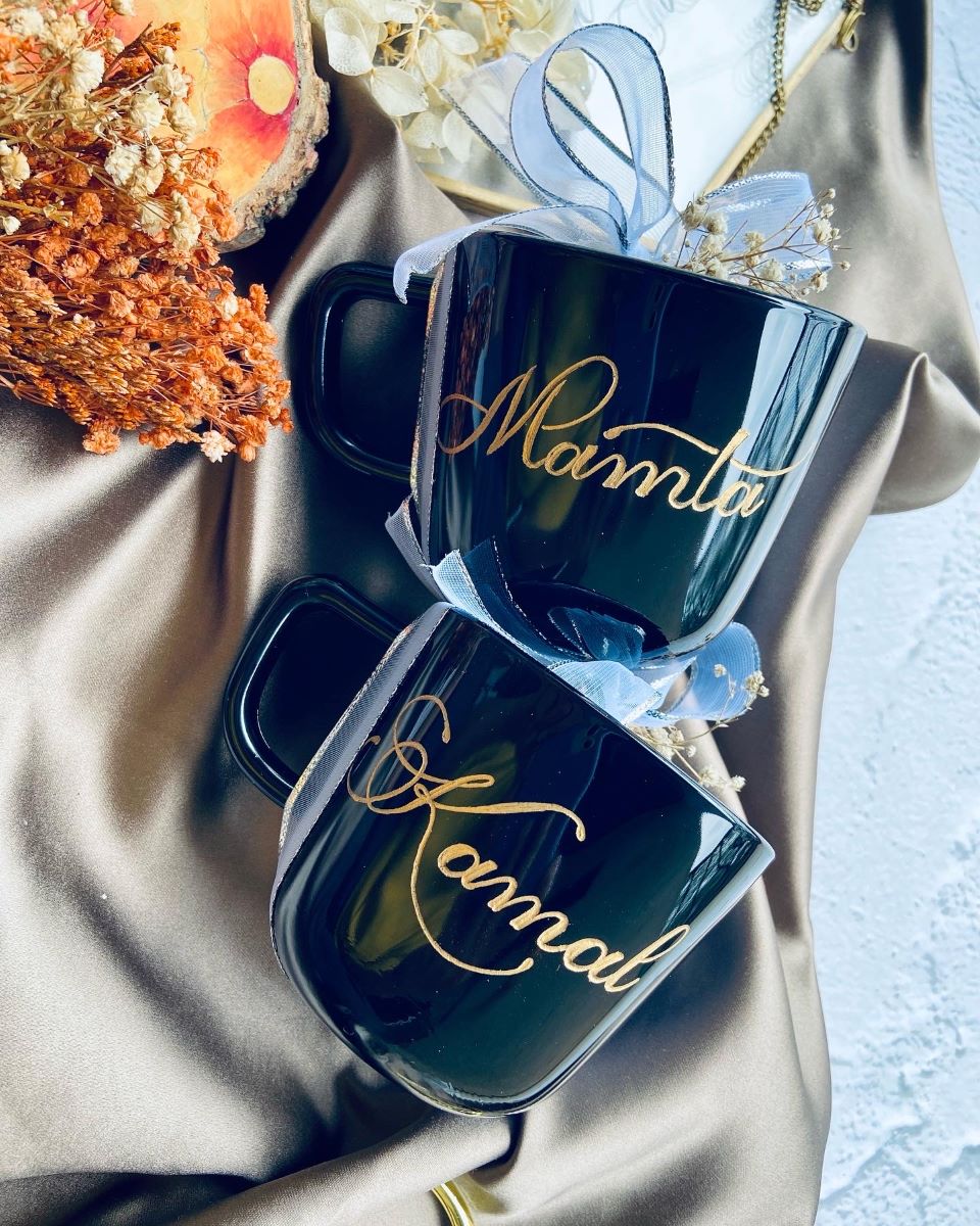 Custom Hand Engraved Black Coffee Mugs (Set of 2)
