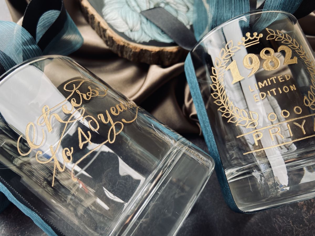 Custom Hand Engraved Whiskey Glass  (Set of 2)