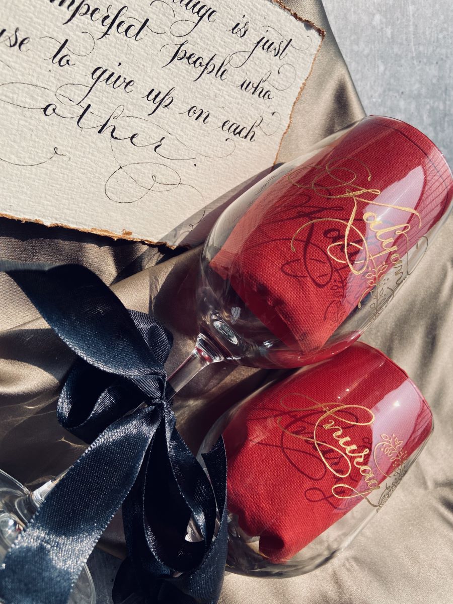 Custom Hand Engraved Wine Glasses (Set of 2)