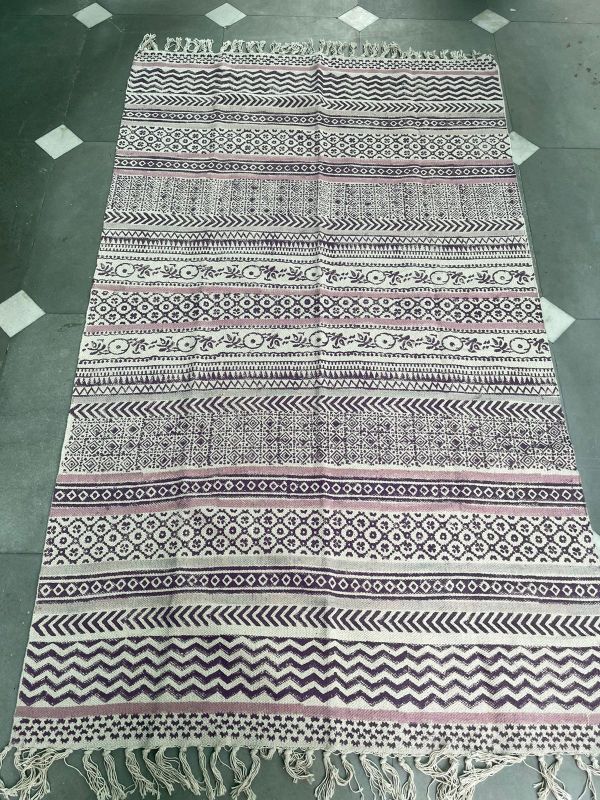 Purple & White Hand Woven Cotton Rug