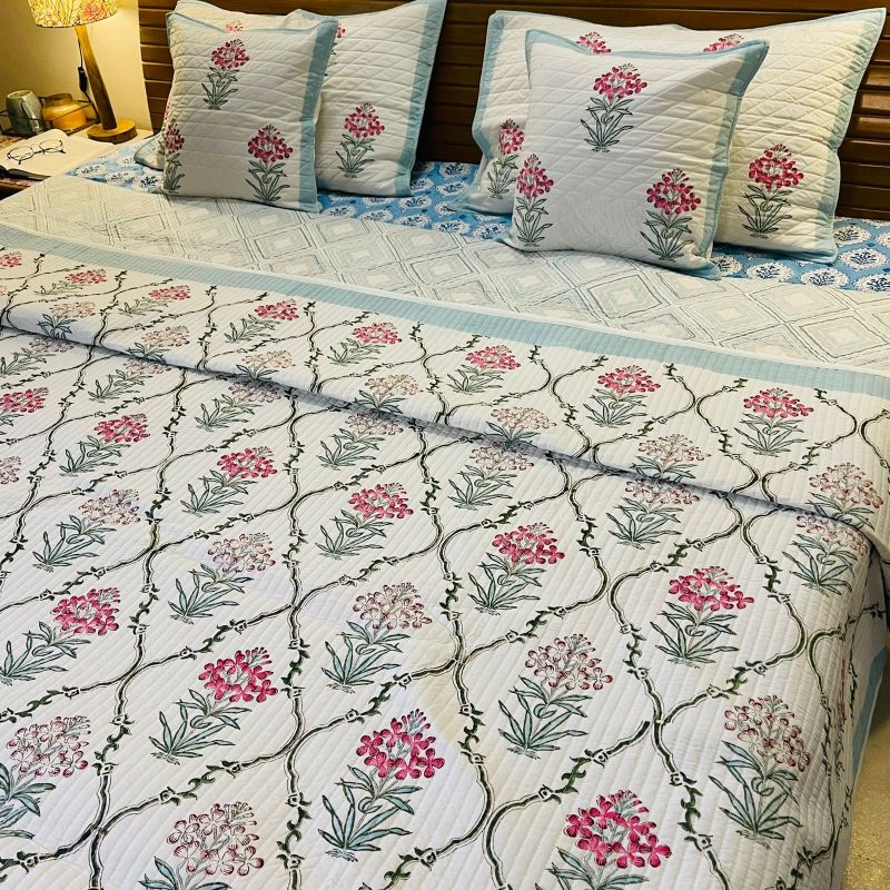 Mughal Floral Quilted Bedcover (Queen Size) Set