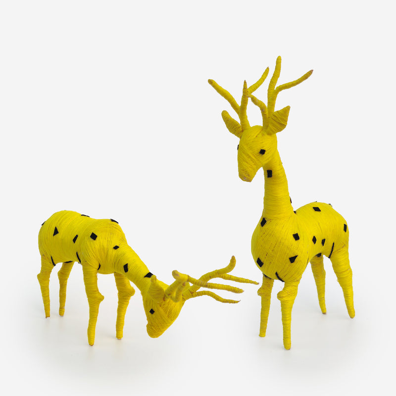 Yellow HandCrafted Coconut Fiber Deer Couple