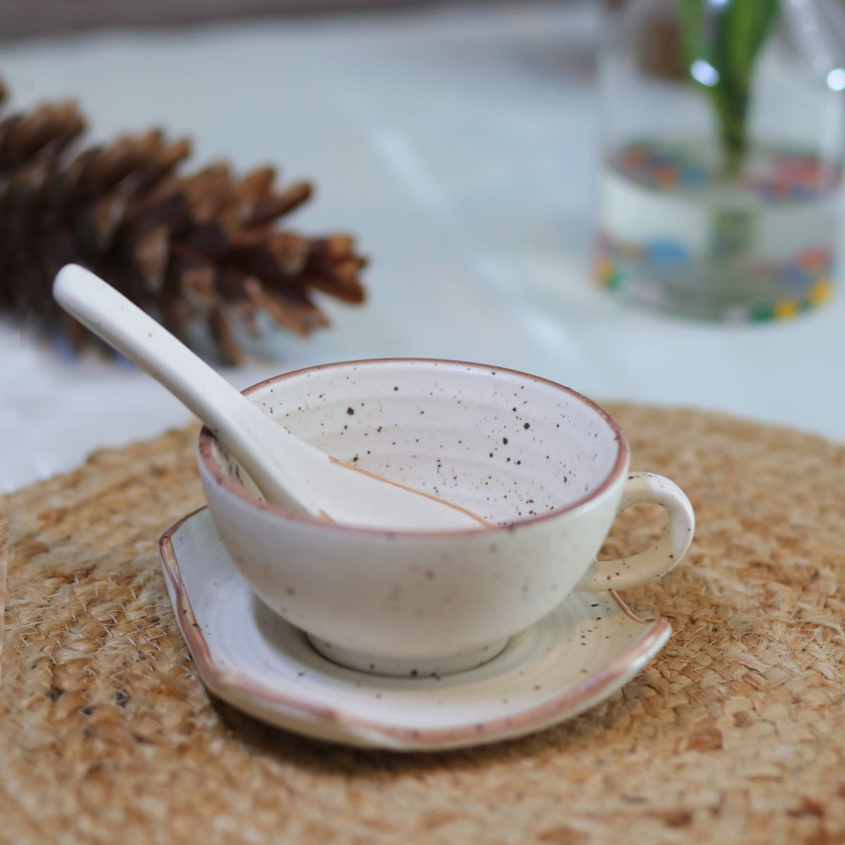 Wonder White Soup Cups with Spoon & Saucer (Set of 4)