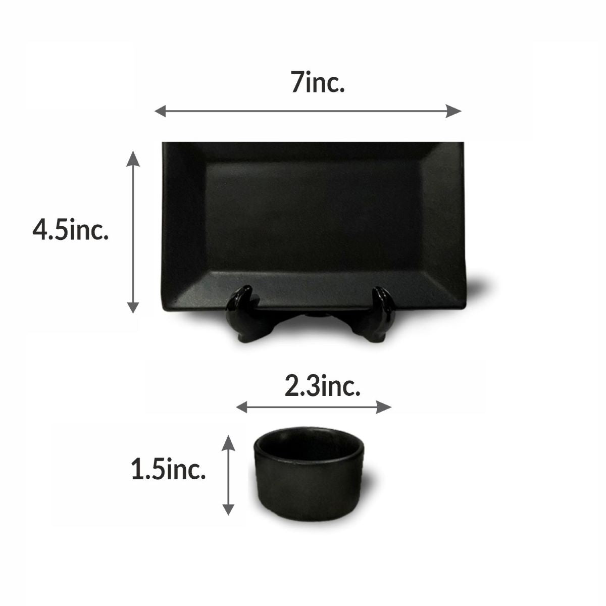 Black Matte Rectangular Platters with Dip Bowl (Set of 2/4)