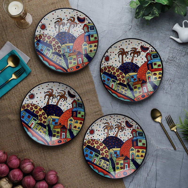 Oasis Ceramic Multicolor Dinner Plates (Set of 4)