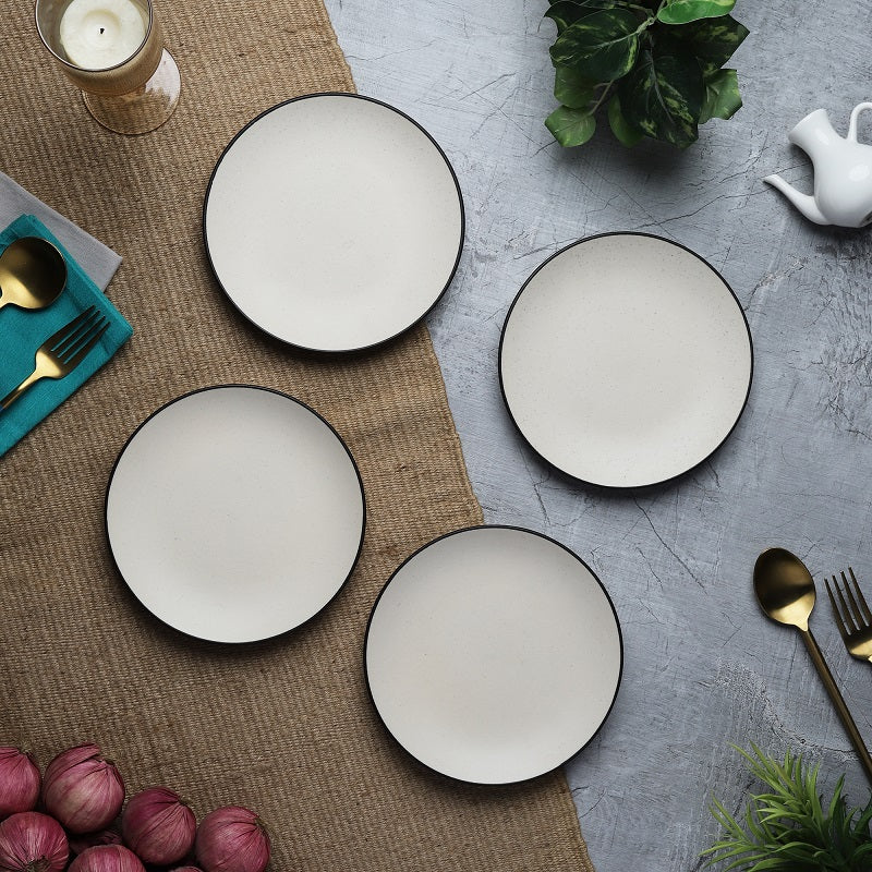 Hand painted White Ceramic Quarter Plates (Set of 4)
