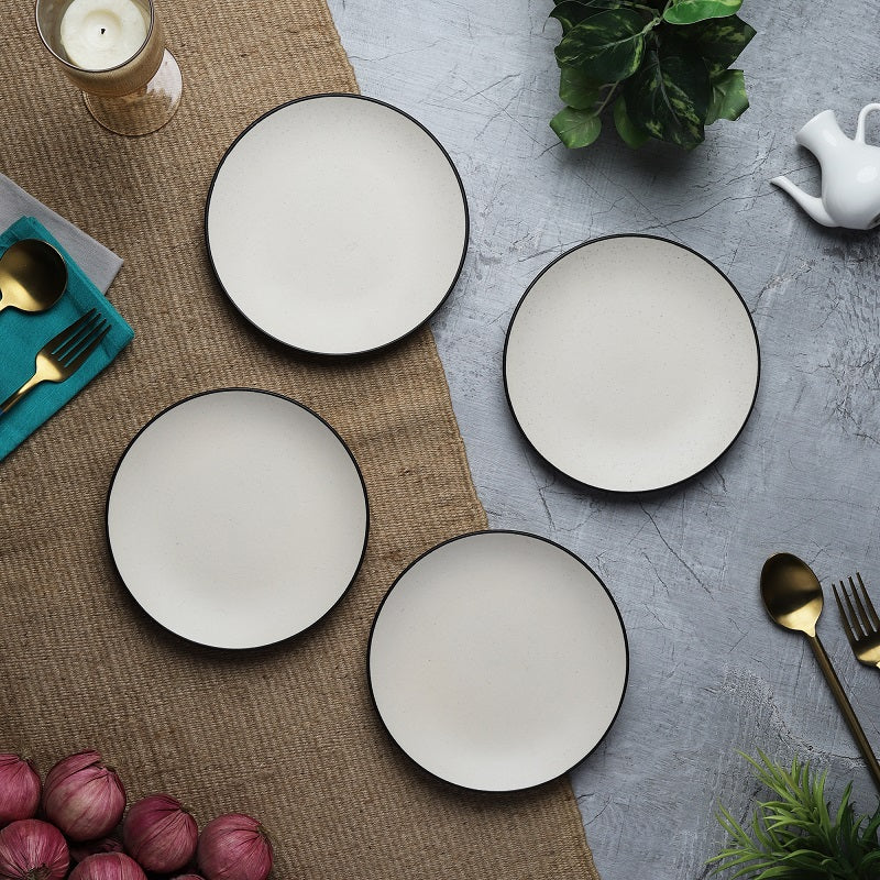 Hand painted White Ceramic Dinner Plates (Set of 4)