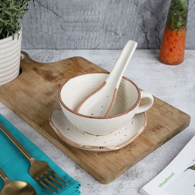 Handmade Ceramic Soup Set (Cup+Saucer+Spoon)