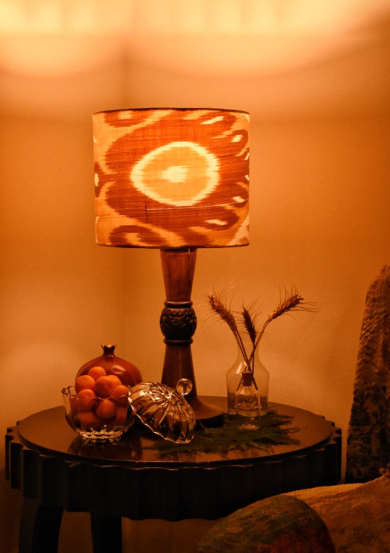 Beige & Brown Uzbek Ikat Drum Lampshade (Medium)
