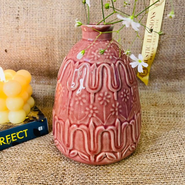 Pink Embossed Flower Vase