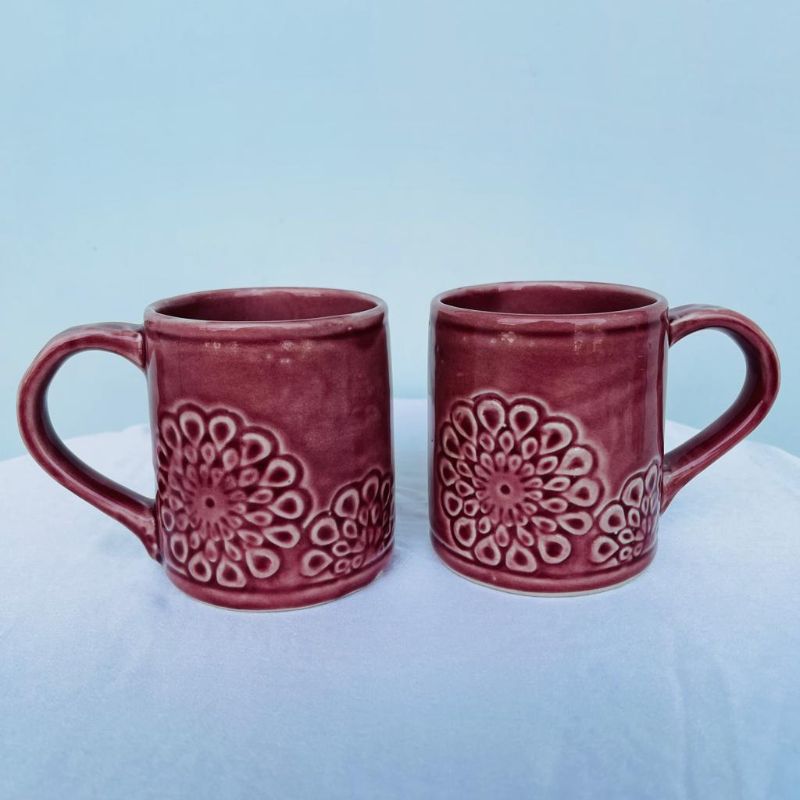 Large Flower Embossed Mugs