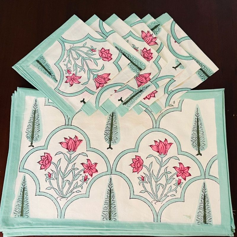 Cotton Floral Table Mats & Napkin Sets (Pack of 6)
