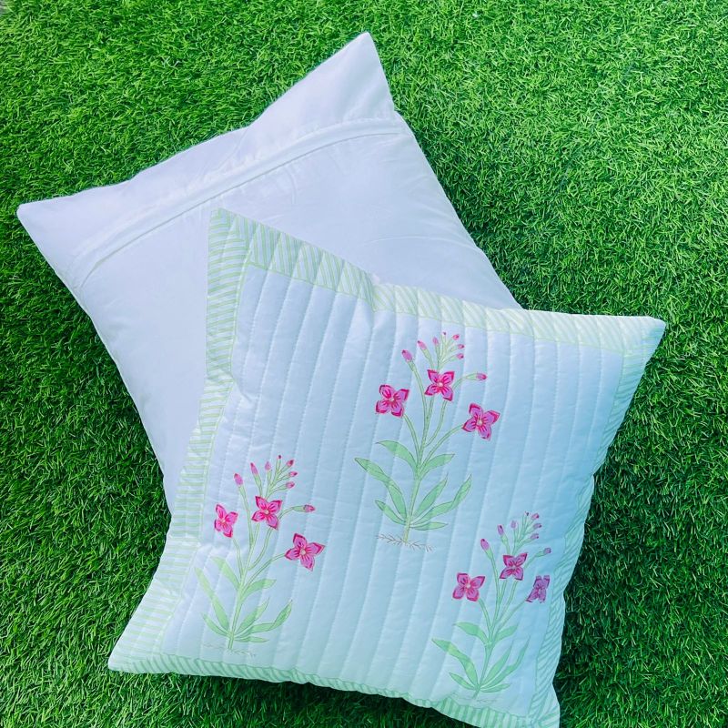 Quilted Floral Cotton Cushion Covers (Set of 2)