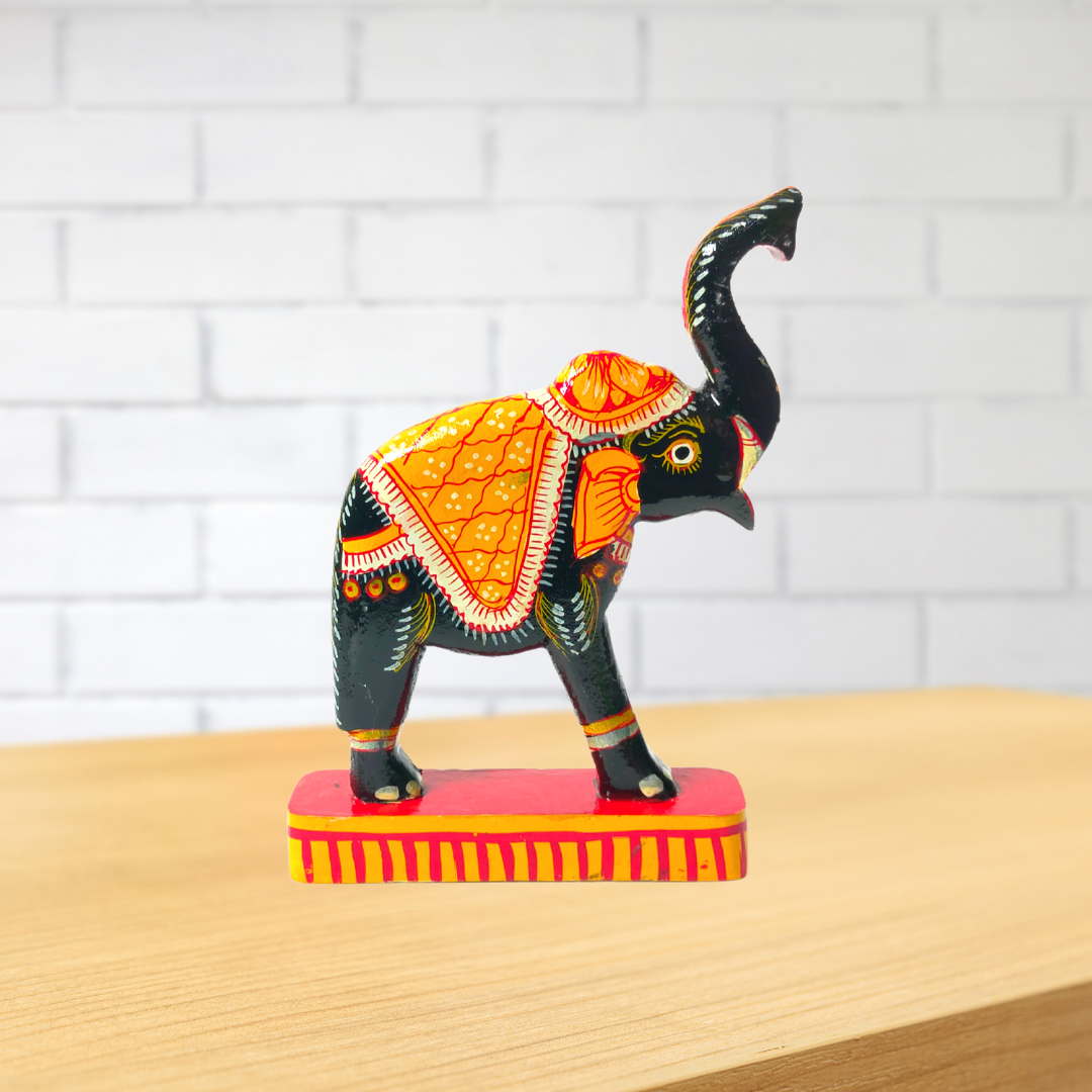 Orange Handmade & Handpainted Wooden Elephant
