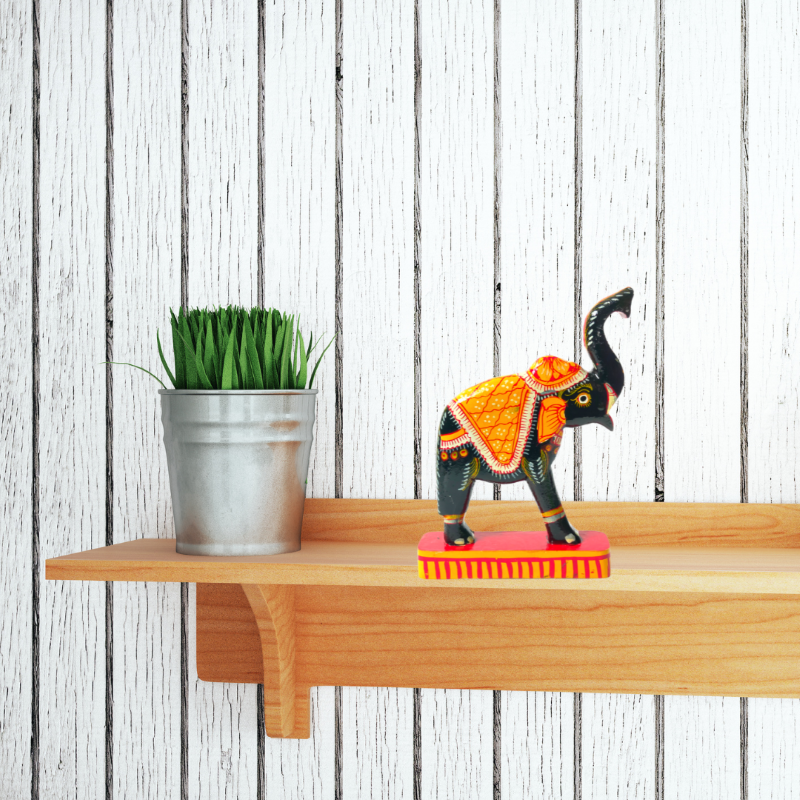 Orange Handmade & Handpainted Wooden Elephant