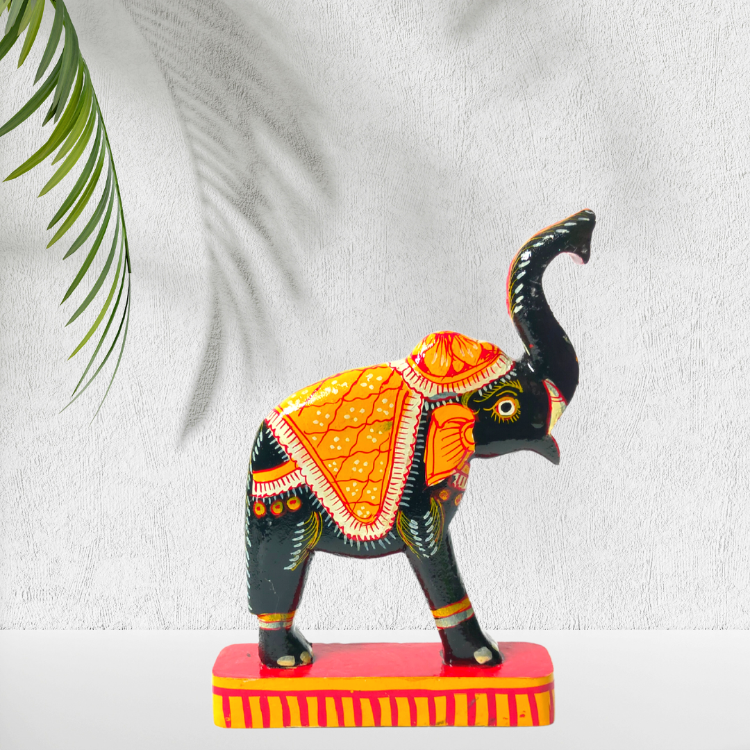Orange Handmade & Handpainted Wooden Elephant