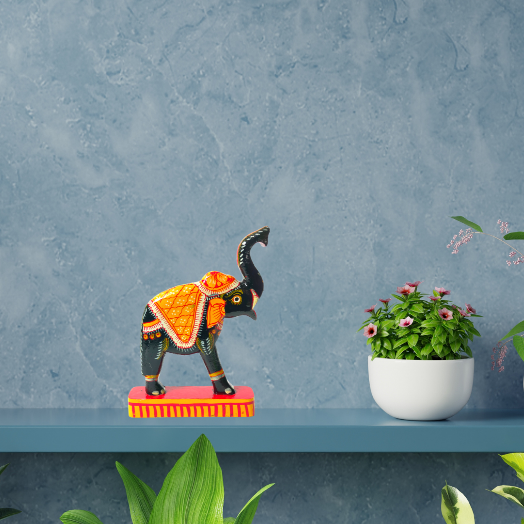 Orange Handmade & Handpainted Wooden Elephant