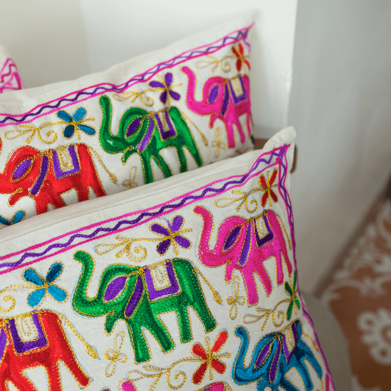 Elephant Aari Embroidered Cushion Covers (Set Of 2)
