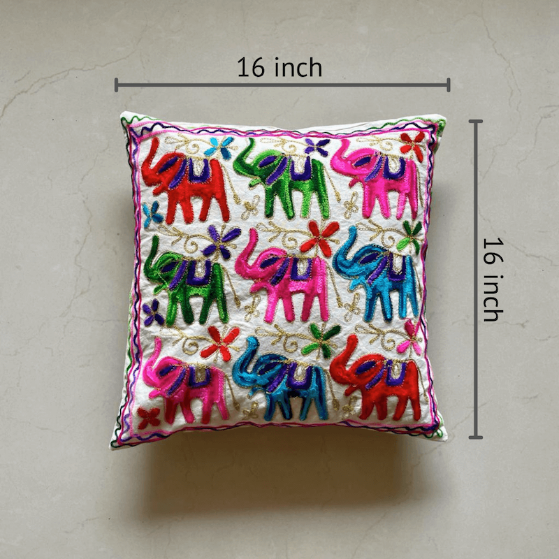 Elephant Aari Embroidered Cushion Covers (Set Of 2)