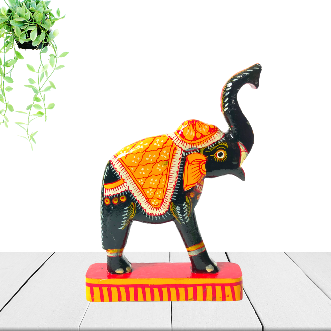 Orange Handmade & Handpainted Wooden Elephant