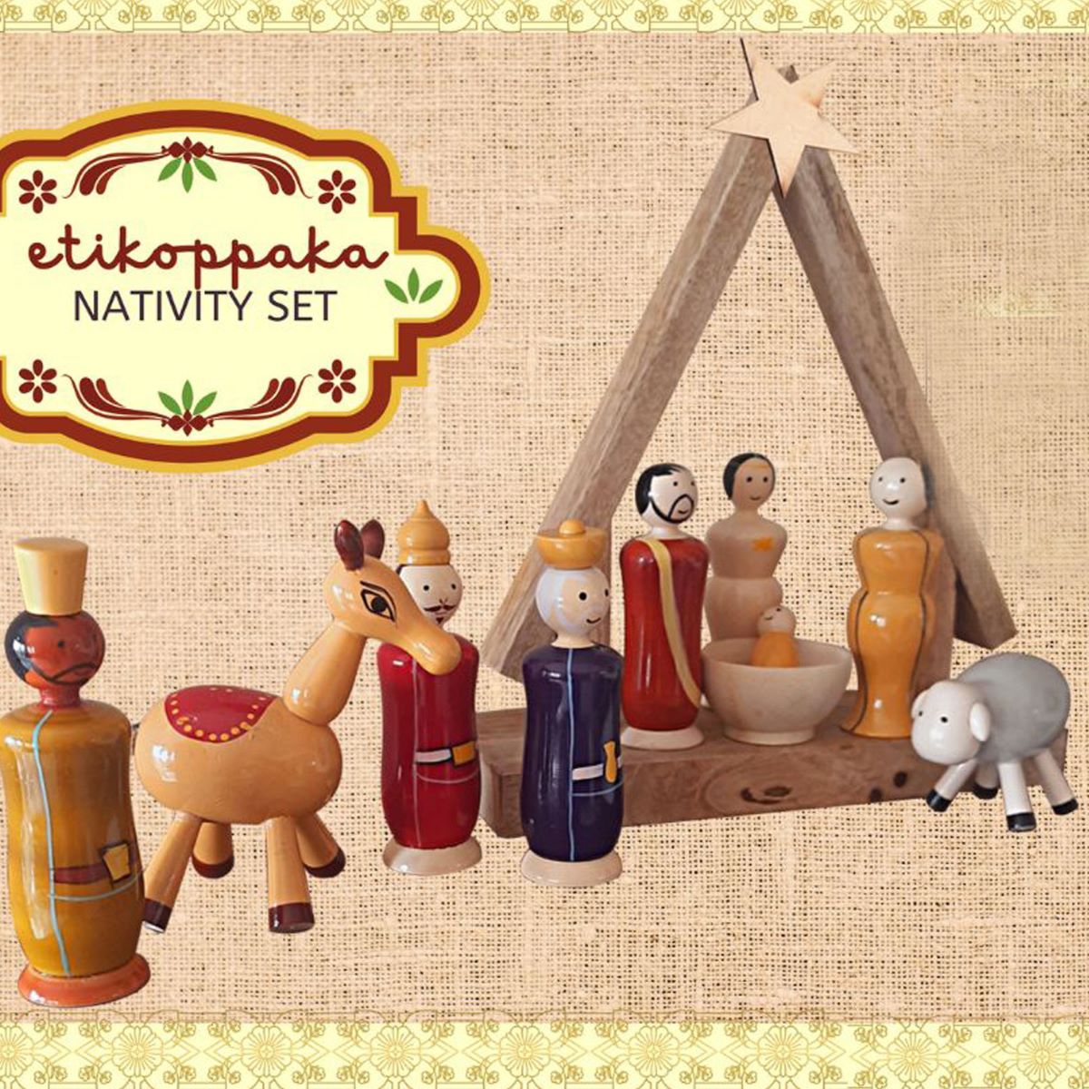 Etikoppaka Nativity Crib Set with House
